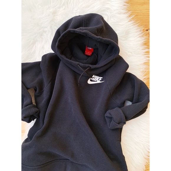 Nike Tops - NIKE • Funnel Neck Hoodie • in Black • NIKE Swoosh